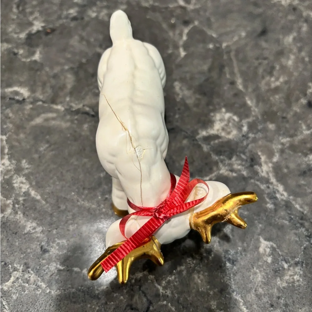 ❗️Winter/ Christmas/ Holiday White and Gold Ceramic Baby Reindeer Figurine